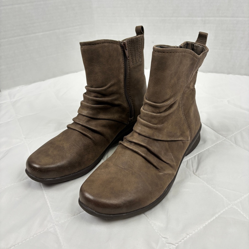 Earth Origins Leather Slouch Ankle Boots Brown Comfort Zip Womens 8 - Picture 2 of 13